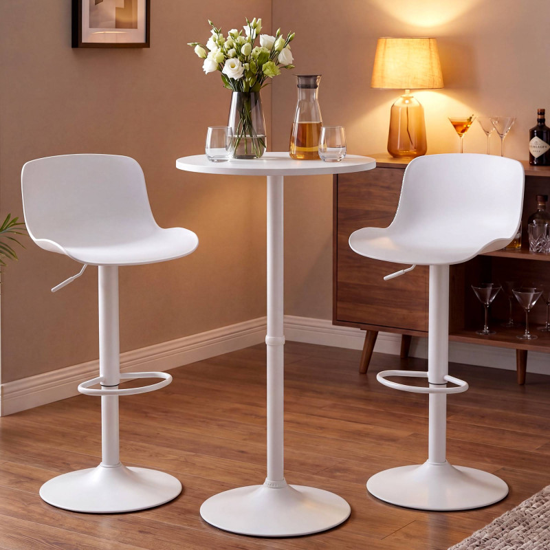 Set tavolo e sedie da bar 2 pezzi, plastica velluto, bianco
