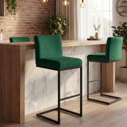 Insieme di 2 sgabelli da bar Hopewell in velluto verde