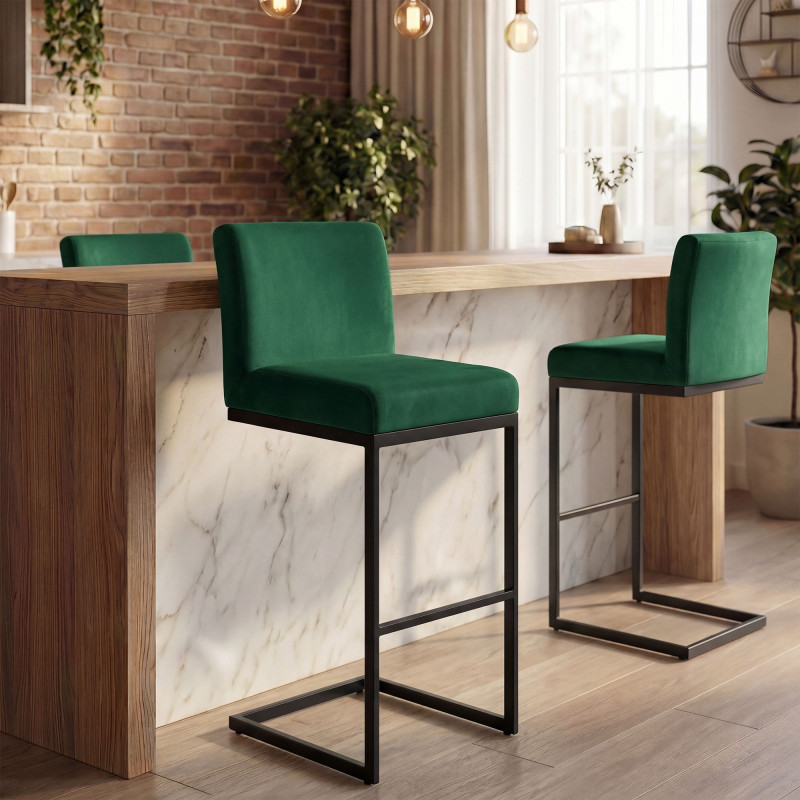 Insieme di 2 sgabelli da bar Hopewell in velluto verde