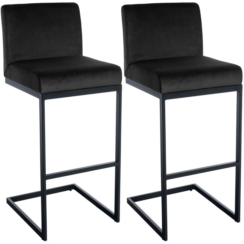 Lot de 2 tabourets de bar Hopewell en velours noir