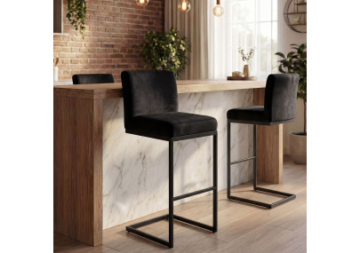 Set di 2 sgabelli da bar Hopewell in velluto nero