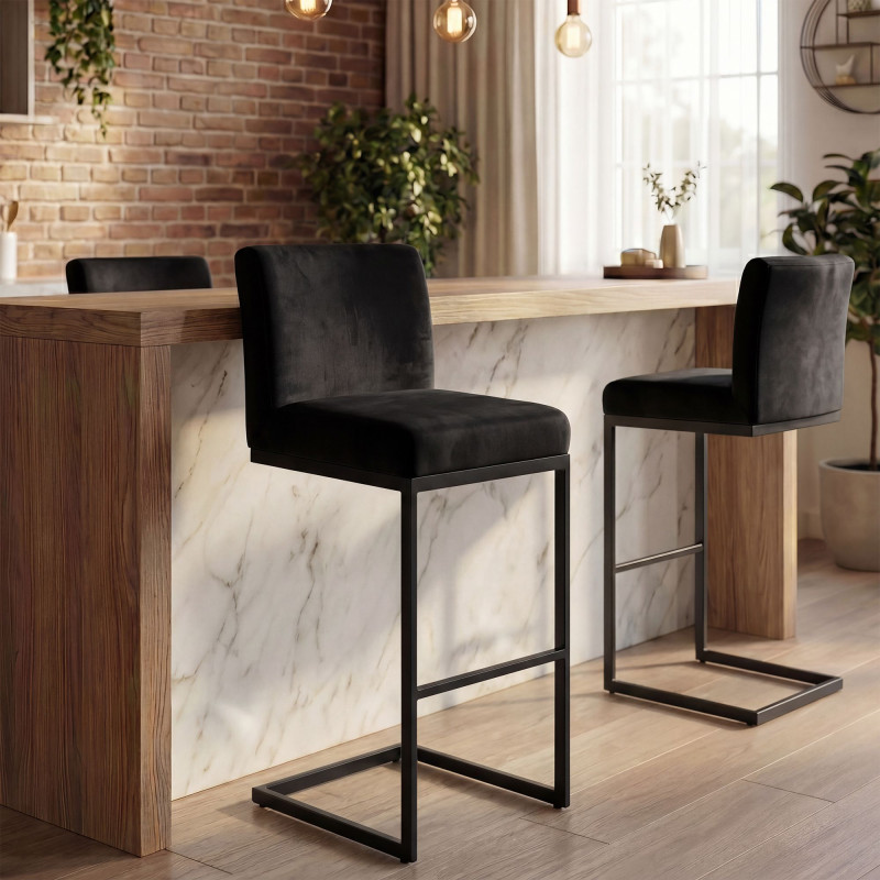 Set di 2 sgabelli da bar Hopewell in velluto nero