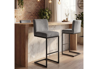 Set di 2 sgabelli da bar Hopewell in velluto, grigio