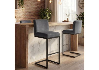 Lot de 2 tabourets de bar Hopewell en velours gris foncé