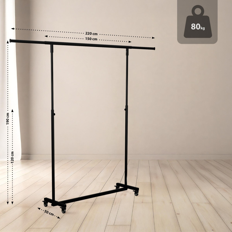 Portant à vêtements pliable Soran 150x50x188 noir