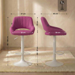 Tabouret de bar Milet, tissu blanc violet