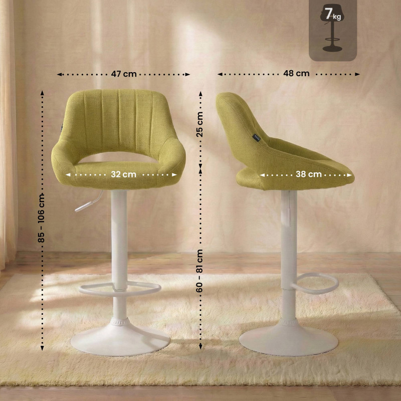 Tabouret de bar Milet, tissu blanc vert