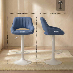 Tabouret de bar Milet, tissu blanc bleu