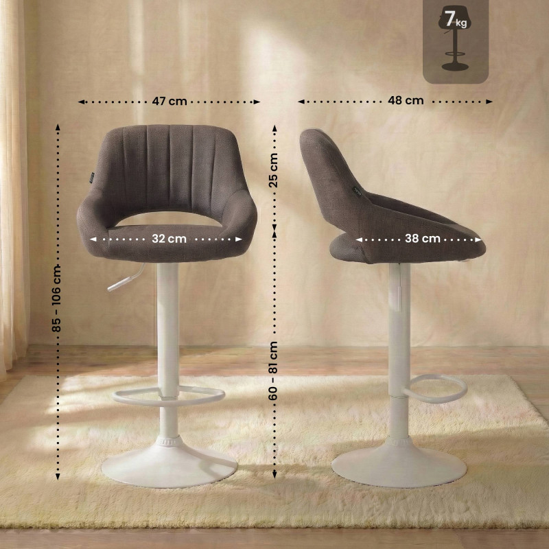 Tabouret de bar Milet, tissu blanc brun