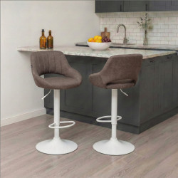 Tabouret de bar Milet, tissu blanc brun