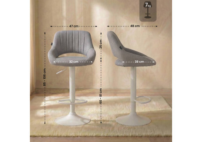 Tabouret de bar Milet, tissu blanc gris