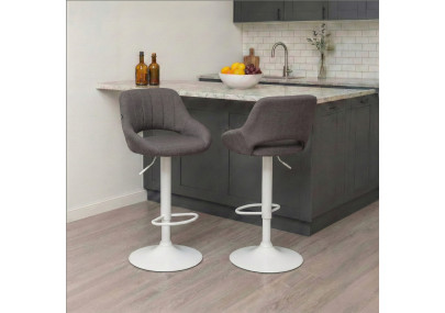 Tabouret de bar Milet, tissu blanc gris foncé