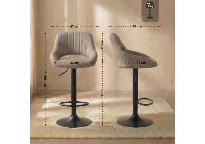 Tabouret de bar Milet, tissu noir taupe