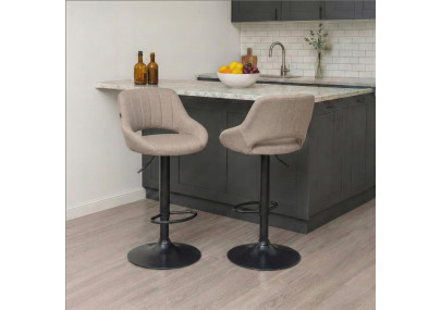 Tabouret de bar Milet, tissu noir taupe
