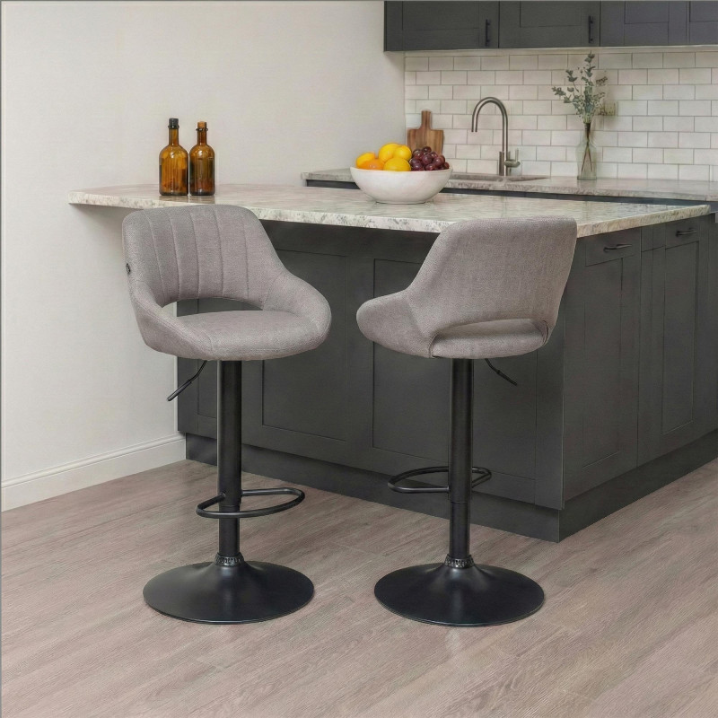 Tabouret de bar Milet, tissu noir gris