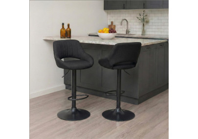 Tabouret de bar Milet, tissu noir noir