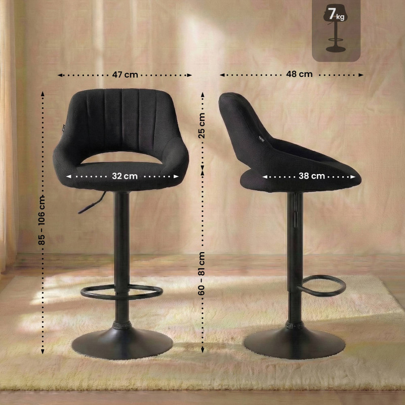 Sgabello da bar Milet, tessuto nero
