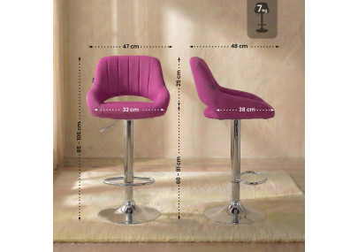Tabouret de bar Milet, tissu, chrome violet