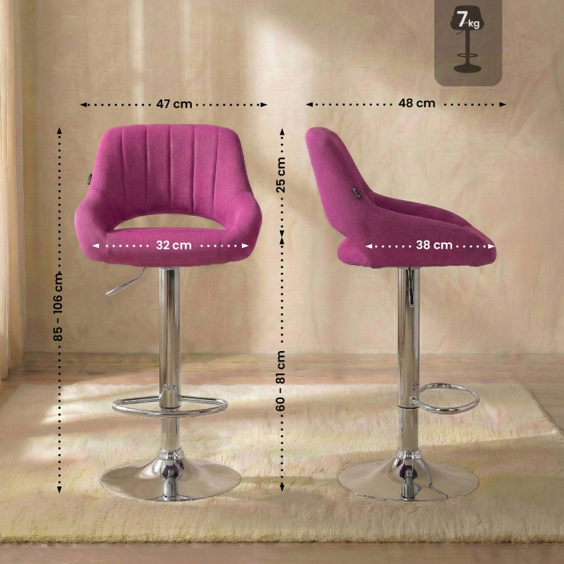 Tabouret de bar Milet, tissu, chrome violet