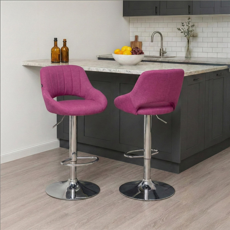 Tabouret de bar Milet, tissu, chrome violet