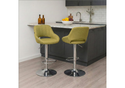Tabouret de bar Milet, tissu, chrome vert