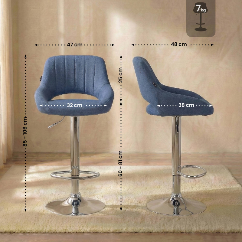 Sgabello Milet Tessuto blu,cromo
