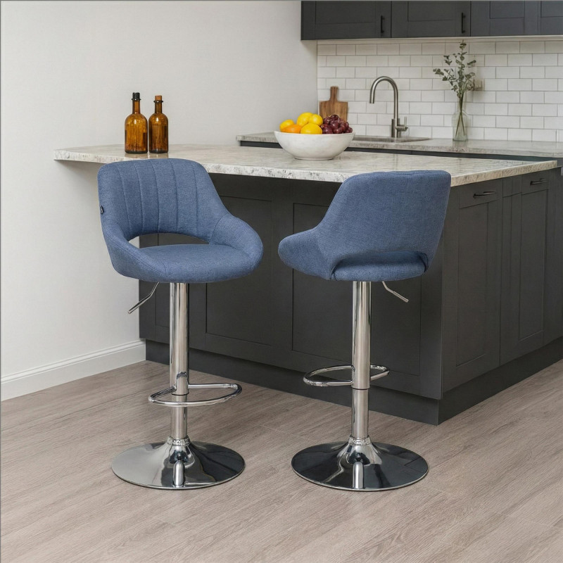 Sgabello Milet Tessuto blu,cromo