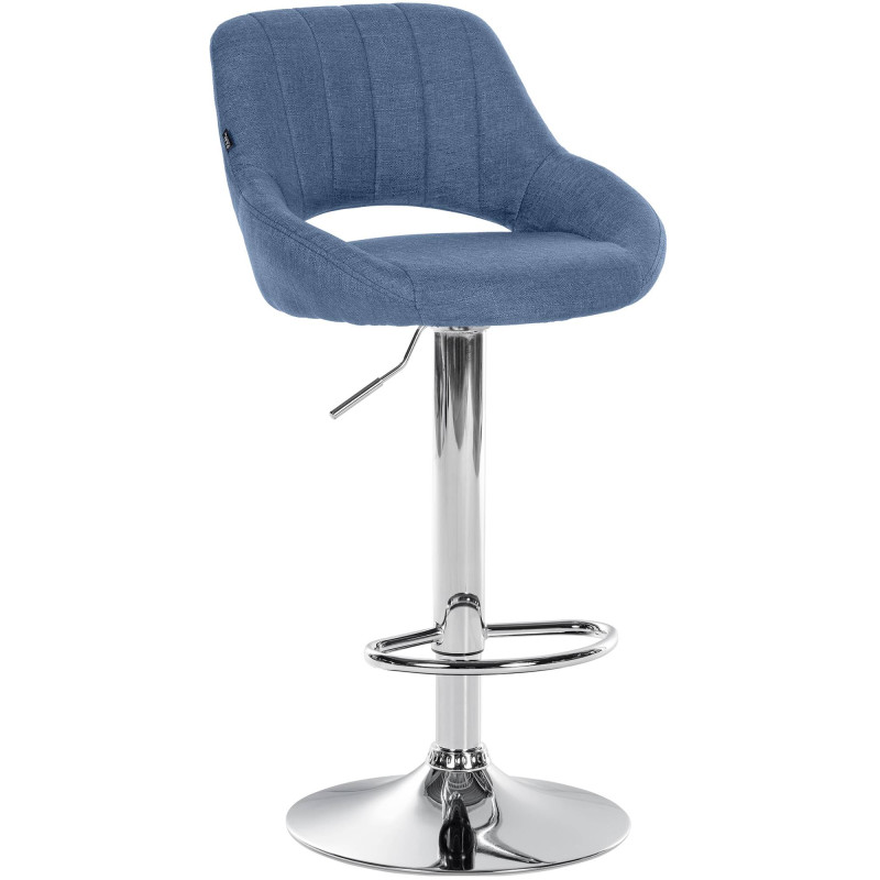 Taburete de bar Milet, tapizado, cromado, azul