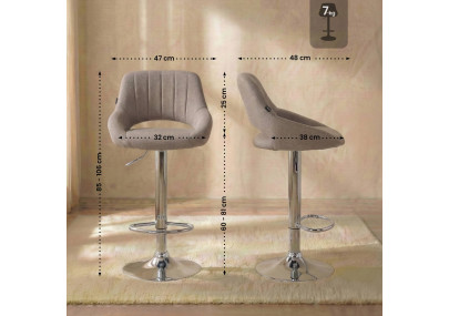 Tabouret de bar Milet, tissu, chrome taupe