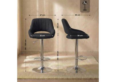 Tabouret de bar Milet, tissu, chrome noir