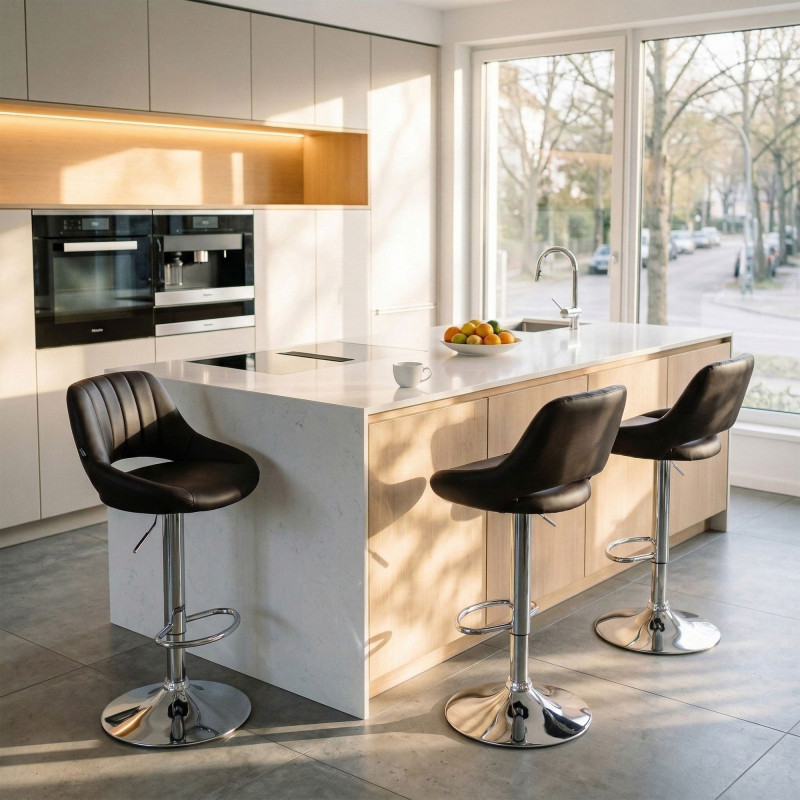 Tabouret de bar Milet, similicuir, chromé brun
