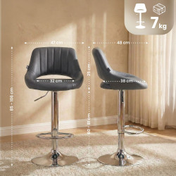 Tabouret de bar Milet, similicuir, chromé gris