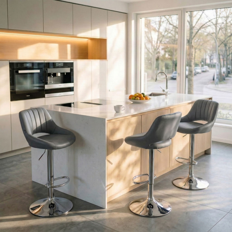 Tabouret de bar Milet, similicuir, chromé gris
