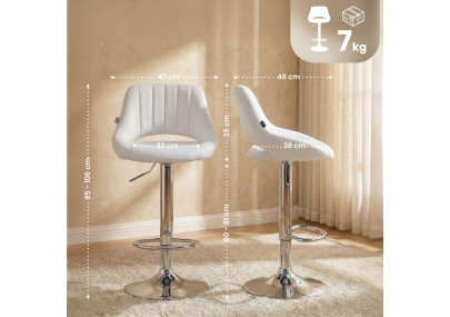Tabouret de bar Milet, similicuir, chromé blanc