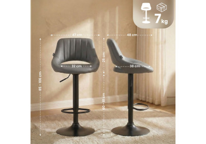 Tabouret de bar Milet, similicuir noir gris