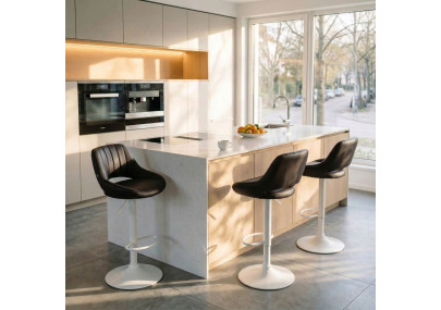 Tabouret de bar Milet, similicuir, blanc brun