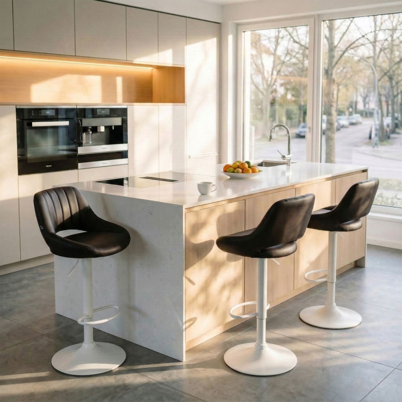 Tabouret de bar Milet, similicuir, blanc brun