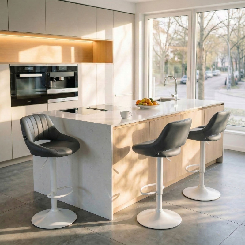 Tabouret de bar Milet, similicuir, blanc gris