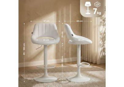Tabouret de bar Milet, similicuir, blanc blanc