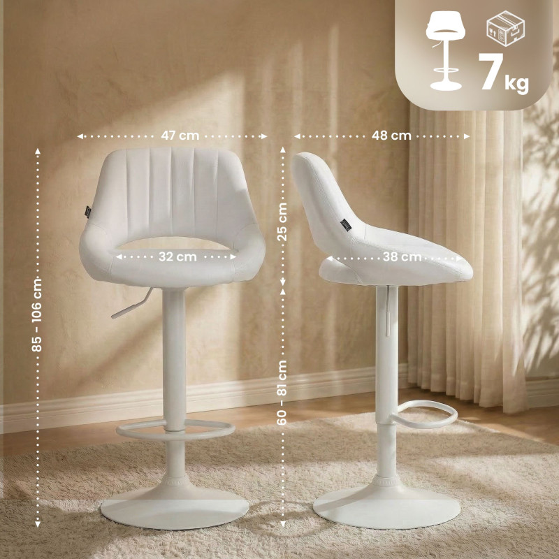 Tabouret de bar Milet, similicuir, blanc blanc