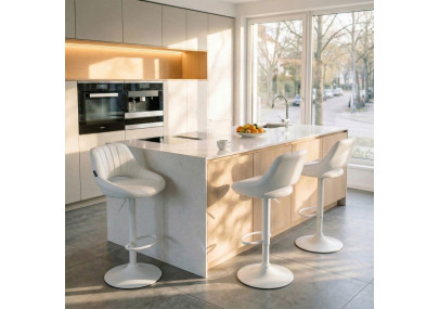 Tabouret de bar Milet, similicuir, blanc blanc