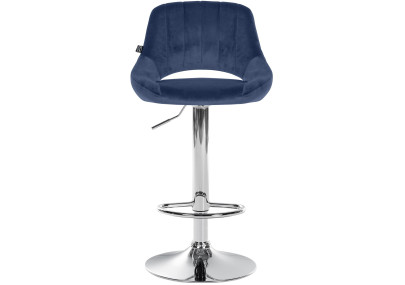 Tabouret de bar en velours Milet, chromé bleu