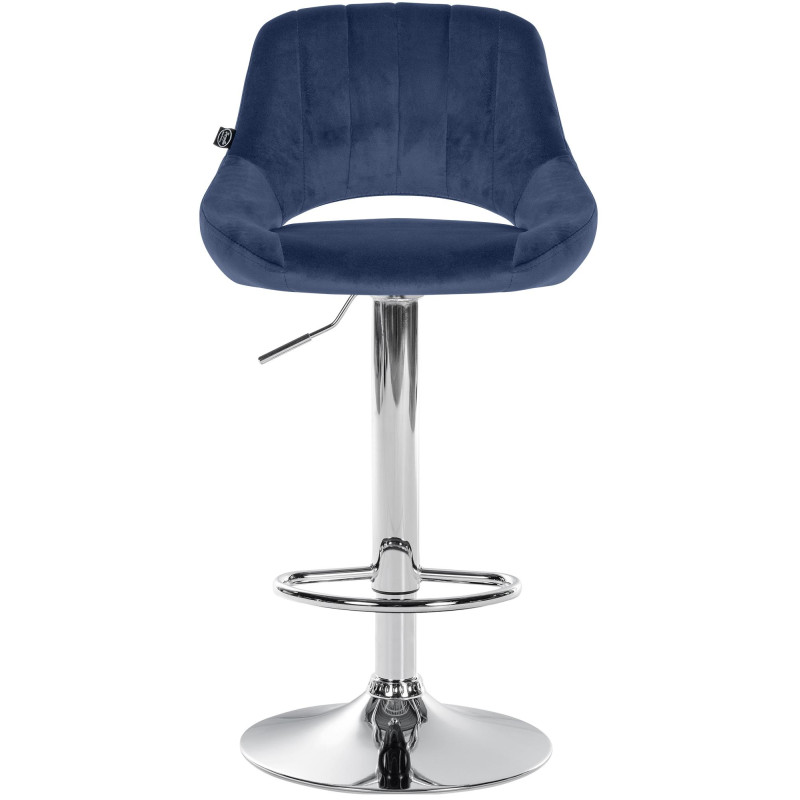 Tabouret de bar en velours Milet, chromé bleu