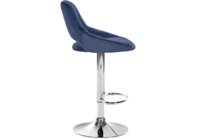 Tabouret de bar en velours Milet, chromé bleu