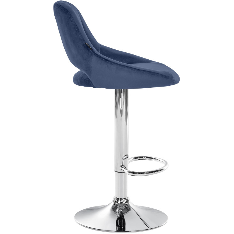 Tabouret de bar en velours Milet, chromé bleu