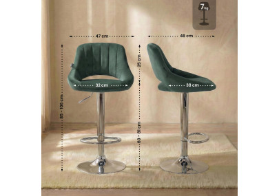 Tabouret de bar en velours Milet, chromé vert