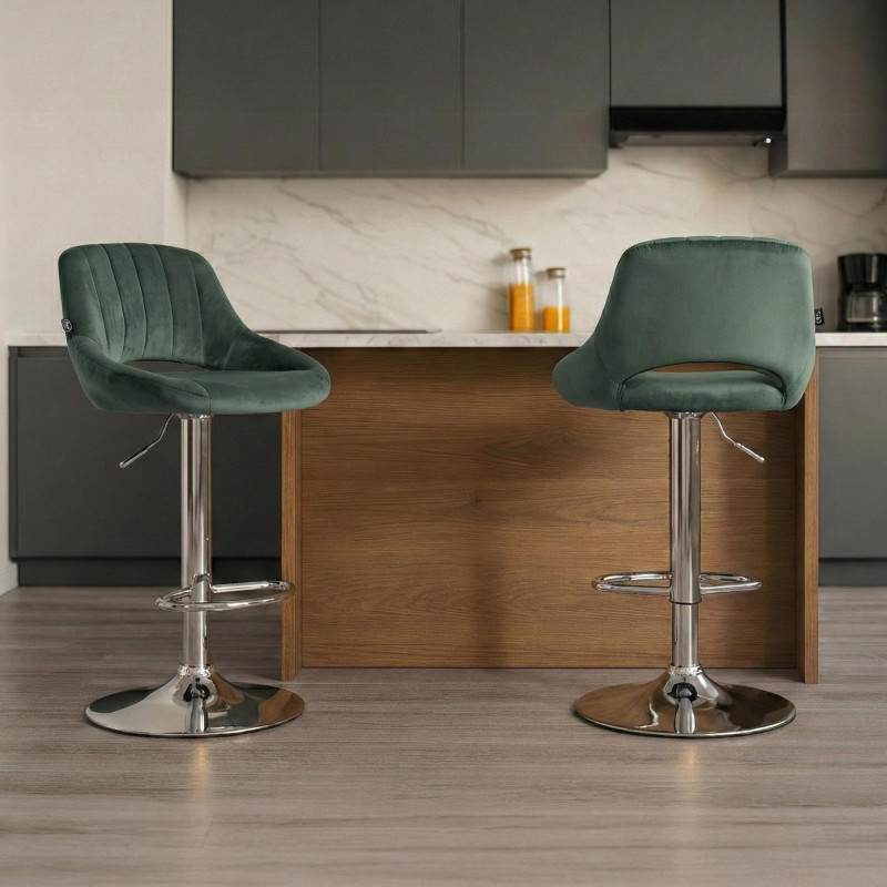 Tabouret de bar en velours Milet, chromé vert