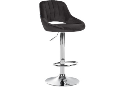 Tabouret de bar en velours Milet, chromé noir