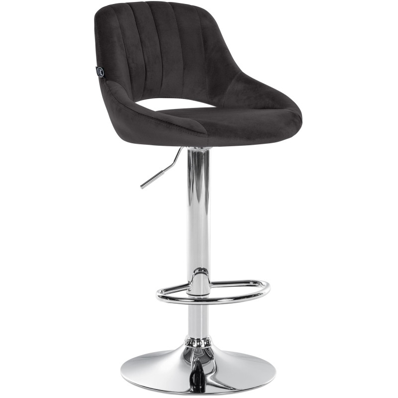 Tabouret de bar en velours Milet, chromé noir