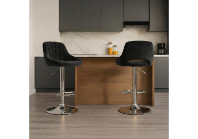 Tabouret de bar en velours Milet, chromé noir